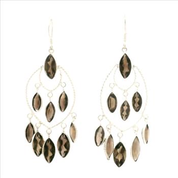 NO RESERVE 27.10 Ct Smoky Quartz 925 Sterling Silver Earrings