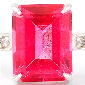 NO RESERVE 2.73 Ct Octagon Pink Topaz, White Zircon, 925 Sterling Silver Ring