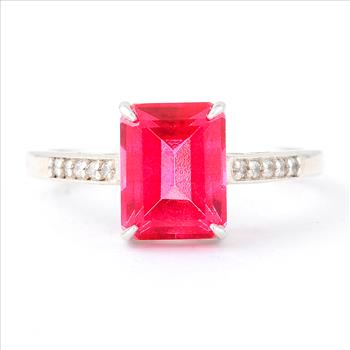 NO RESERVE 2.73 Ct Octagon Pink Topaz, White Zircon, 925 Sterling Silver Ring