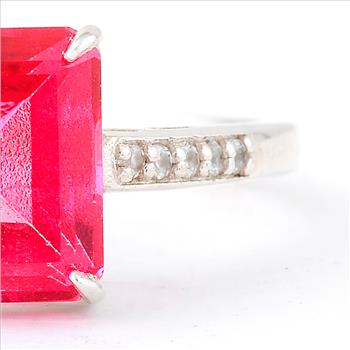 NO RESERVE 2.73 Ct Octagon Pink Topaz, White Zircon, 925 Sterling Silver Ring