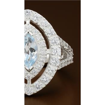 NO RESERVE 2.77 Ct Marquise Blue Topaz, Cubic Zirconia 925 Sterling Silver Ring