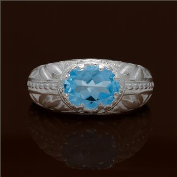 NO RESERVE 2.77 Ct Oval Blue Topaz 925 Sterling Silver Ring