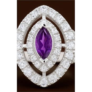 NO RESERVE 2.83 Ct Marquise Amethyst, Cubic Zirconia 925 Sterling Silver Ring