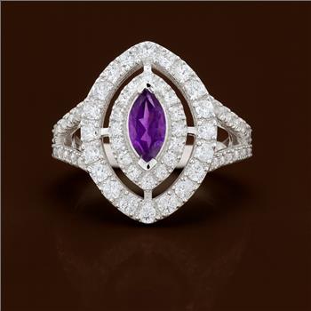 NO RESERVE 2.83 Ct Marquise Amethyst, Cubic Zirconia 925 Sterling Silver Ring