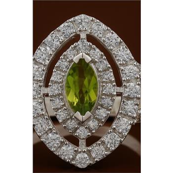 NO RESERVE 2.85 Ct Marquise Peridot, Cubic Zirconia 925 Sterling Silver Ring