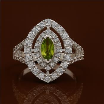 NO RESERVE 2.85 Ct Marquise Peridot, Cubic Zirconia 925 Sterling Silver Ring