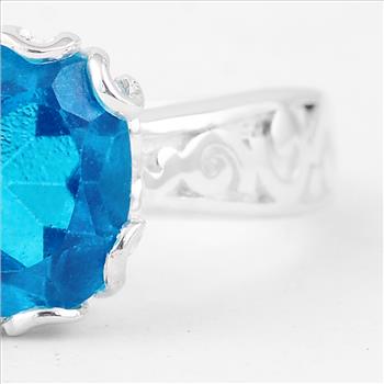 NO RESERVE 2.87 Ct Cushion Pariba Topaz, 925 Sterling Silver Ring