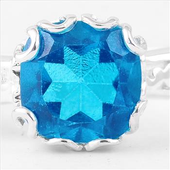 NO RESERVE 2.87 Ct Cushion Pariba Topaz, 925 Sterling Silver Ring