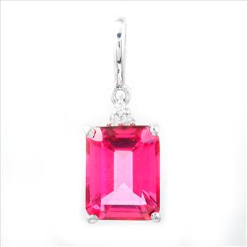 NO RESERVE 2.90 Ct Octagon Pink Topaz, White Zircon, 925 Sterling Silver Pendant