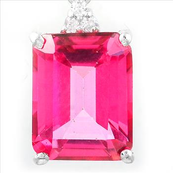 NO RESERVE 2.90 Ct Octagon Pink Topaz, White Zircon, 925 Sterling Silver Pendant