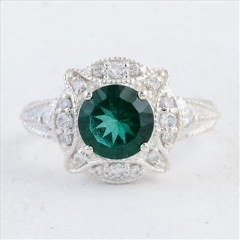 NO RESERVE 2.95 Ct Round Green Topaz 925 Sterling Silver Ring