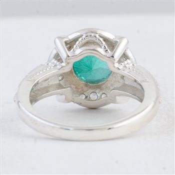 NO RESERVE 2.95 Ct Round Green Topaz 925 Sterling Silver Ring