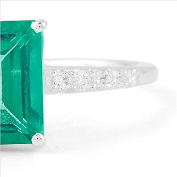 NO RESERVE 2.97 Ct Octagon Green Topaz, Cubic Zirconia 925 Sterling Silver Ring