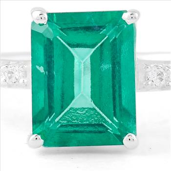 NO RESERVE 2.97 Ct Octagon Green Topaz, Cubic Zirconia 925 Sterling Silver Ring
