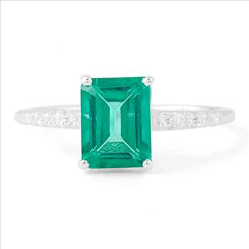 NO RESERVE 2.97 Ct Octagon Green Topaz, Cubic Zirconia 925 Sterling Silver Ring