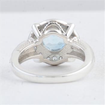 NO RESERVE 3.06 Ct Round Swiss Blue Topaz 925 Sterling Silver Ring