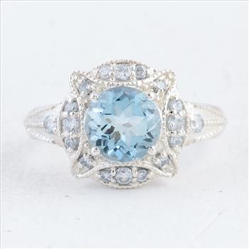 NO RESERVE 3.06 Ct Round Swiss Blue Topaz 925 Sterling Silver Ring