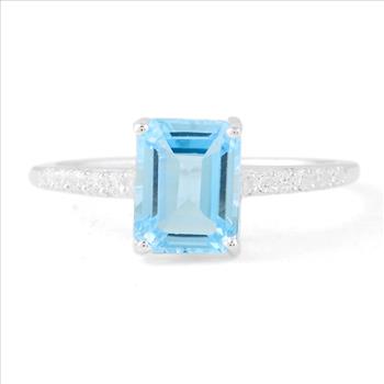 NO RESERVE 3.17 Ct Octagon Blue Topaz, Cubic Zirconia 925 Sterling Silver Ring
