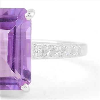 NO RESERVE 3.19 Ct Octagon Amethyst, Cubic Zirconia 925 Sterling Silver Ring