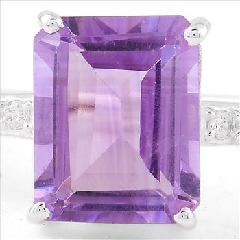 NO RESERVE 3.19 Ct Octagon Amethyst, Cubic Zirconia 925 Sterling Silver Ring
