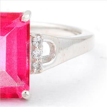 NO RESERVE 3.19 Ct Octagon Pink Topaz, White Zircon, 925 Sterling Silver Ring
