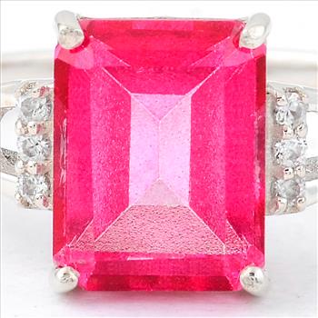 NO RESERVE 3.19 Ct Octagon Pink Topaz, White Zircon, 925 Sterling Silver Ring