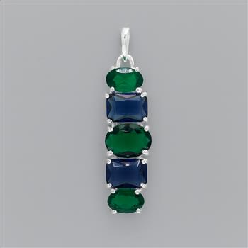 NO RESERVE 3.24 Ct Oval Created Emerald, Created Sapphire 925 Sterling Silver Pendant