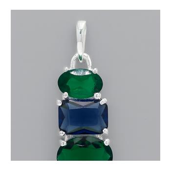 NO RESERVE 3.24 Ct Oval Created Emerald, Created Sapphire 925 Sterling Silver Pendant