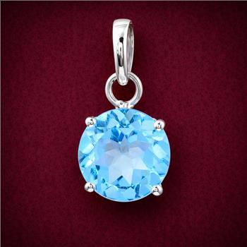 NO RESERVE 3.25 Ct Round Blue Topaz, 925 Sterling Silver Pendant