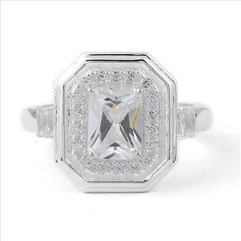 NO RESERVE 3.40 Ct Octagon Cubic Zirconia 925 Sterling Silver Ring