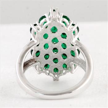 NO RESERVE 3.40 Ct Oval Created Glass Emerald 925 Sterling Silver Ring