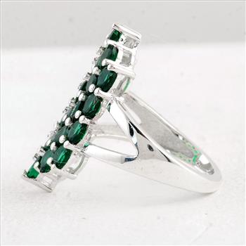 NO RESERVE 3.40 Ct Oval Created Glass Emerald 925 Sterling Silver Ring