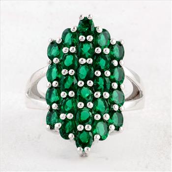 NO RESERVE 3.40 Ct Oval Created Glass Emerald 925 Sterling Silver Ring