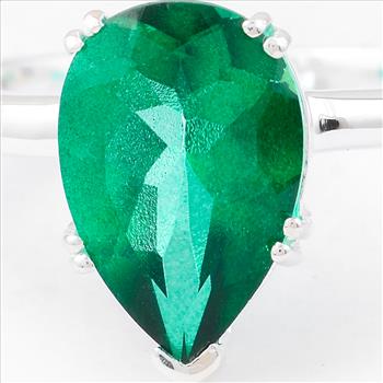 NO RESERVE 3.42 Ct Pear Green Topaz, 925 Sterling Silver Ring