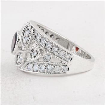 NO RESERVE 3.45 Ct Round Garnet 925 Sterling Silver Ring