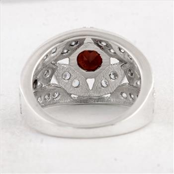 NO RESERVE 3.45 Ct Round Garnet 925 Sterling Silver Ring