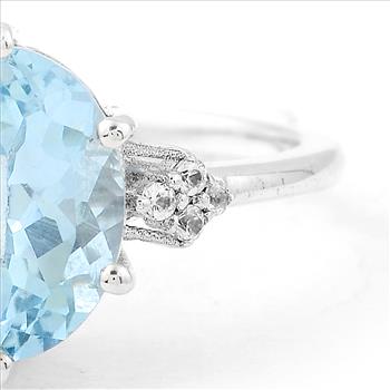 NO RESERVE 3.48 Ct Oval Blue Topaz, White Zircon, 925 Sterling Silver Ring