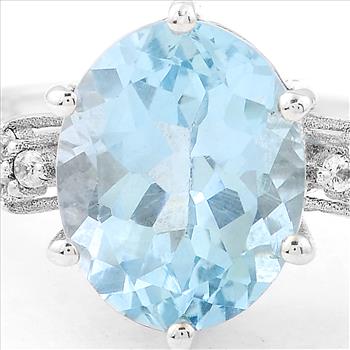 NO RESERVE 3.48 Ct Oval Blue Topaz, White Zircon, 925 Sterling Silver Ring