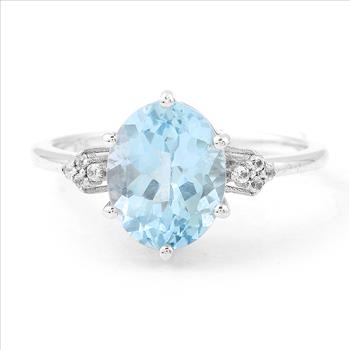 NO RESERVE 3.48 Ct Oval Blue Topaz, White Zircon, 925 Sterling Silver Ring