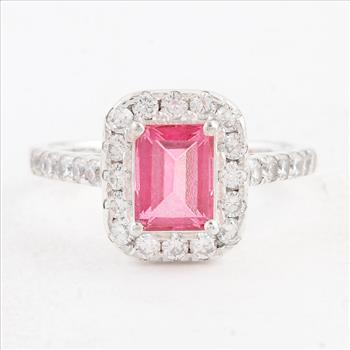 NO RESERVE 3.59 Ct Octagon Pink Topaz 925 Sterling Silver Ring