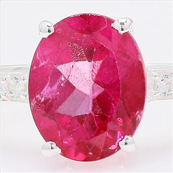 NO RESERVE 3.59 Ct Oval Pink Topaz, Cubic Zirconia 925 Sterling Silver Ring