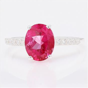NO RESERVE 3.59 Ct Oval Pink Topaz, Cubic Zirconia 925 Sterling Silver Ring