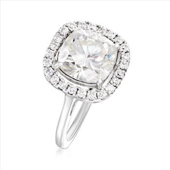 NO RESERVE 3.61 ct. t.w. Moissanite Square Halo Ring in Sterling Silver. Size 6