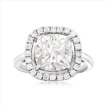 NO RESERVE 3.61 ct. t.w. Moissanite Square Halo Ring in Sterling Silver. Size 6