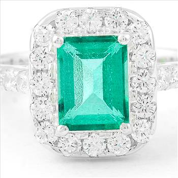 NO RESERVE 3.62 Ct Octagon Green Topaz, Cubic Zirconia, 925 Sterling Silver Ring