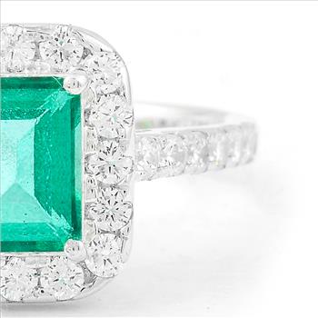 NO RESERVE 3.62 Ct Octagon Green Topaz, Cubic Zirconia, 925 Sterling Silver Ring