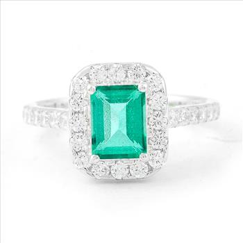 NO RESERVE 3.62 Ct Octagon Green Topaz, Cubic Zirconia, 925 Sterling Silver Ring