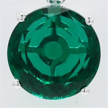 NO RESERVE 3.75 Ct Round Created Emerald, Cubic Zirconia 925 Sterling Silver Pendant