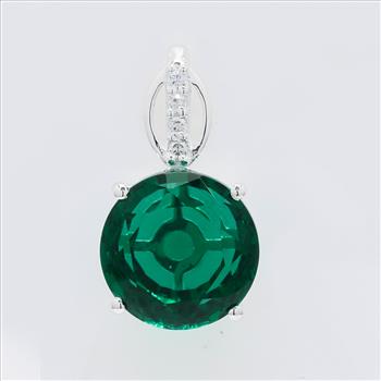 NO RESERVE 3.75 Ct Round Created Emerald, Cubic Zirconia 925 Sterling Silver Pendant