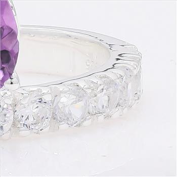 NO RESERVE 3.97 Ct Pear Amethyst, Cubic Zirconia 925 Sterling Silver Ring